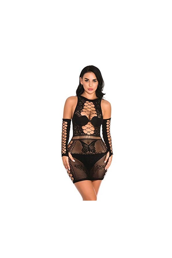 Lingerie Papillon Sac Hanche Robe Costume À Manches Mi-Longues Jupe Courte Chemise De Nuit en Dentelle pour Femme Une Pièce e
