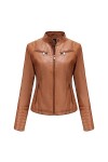 Fjnbbiot Veste En Cuir Mince Pour Femmes, Col Montant, Fermeture Éclair, Couture, Couleur Unie Red L