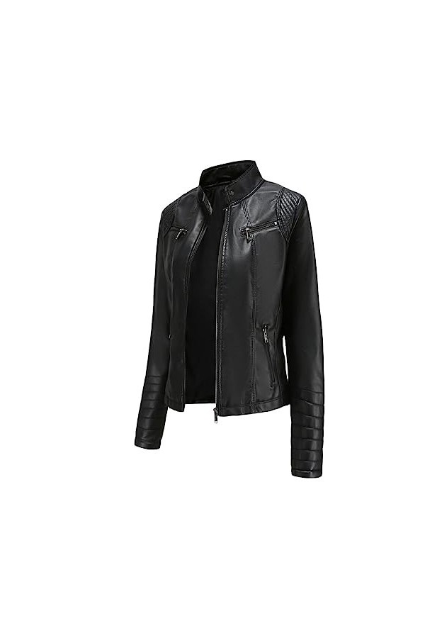 Fjnbbiot Veste En Cuir Mince Pour Femmes, Col Montant, Fermeture Éclair, Couture, Couleur Unie Red L