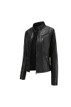 Fjnbbiot Veste En Cuir Mince Pour Femmes, Col Montant, Fermeture Éclair, Couture, Couleur Unie Red L