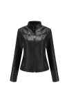 Fjnbbiot Veste En Cuir Mince Pour Femmes, Col Montant, Fermeture Éclair, Couture, Couleur Unie Red L