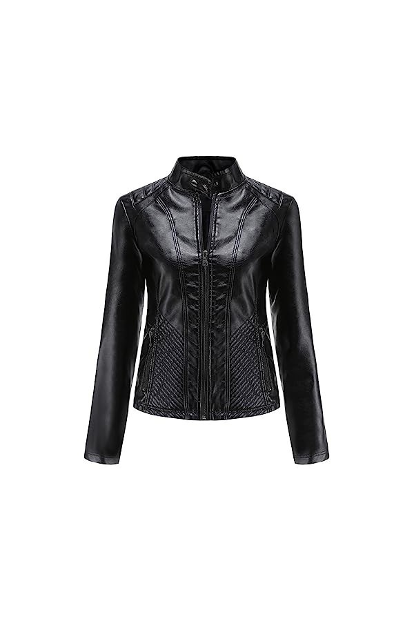 Fjnbbiot Vestes Et Manteaux En Cuir Pour Femmes Printemps Automne À Manches Longues Mode Vestes De Moto De Base Streetwear Vê