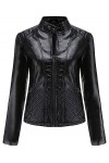 Fjnbbiot Vestes Et Manteaux En Cuir Pour Femmes Printemps Automne À Manches Longues Mode Vestes De Moto De Base Streetwear Vê