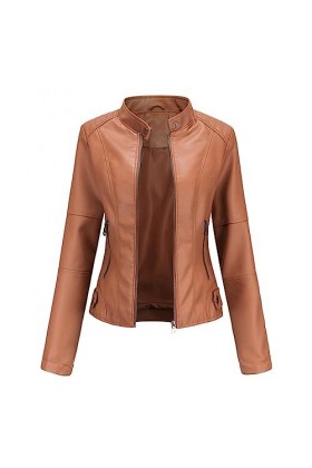 Fjnbbiot Veste En Cuir Femme Automne Printemps Moto Biker Veste À Glissière khaki9 L