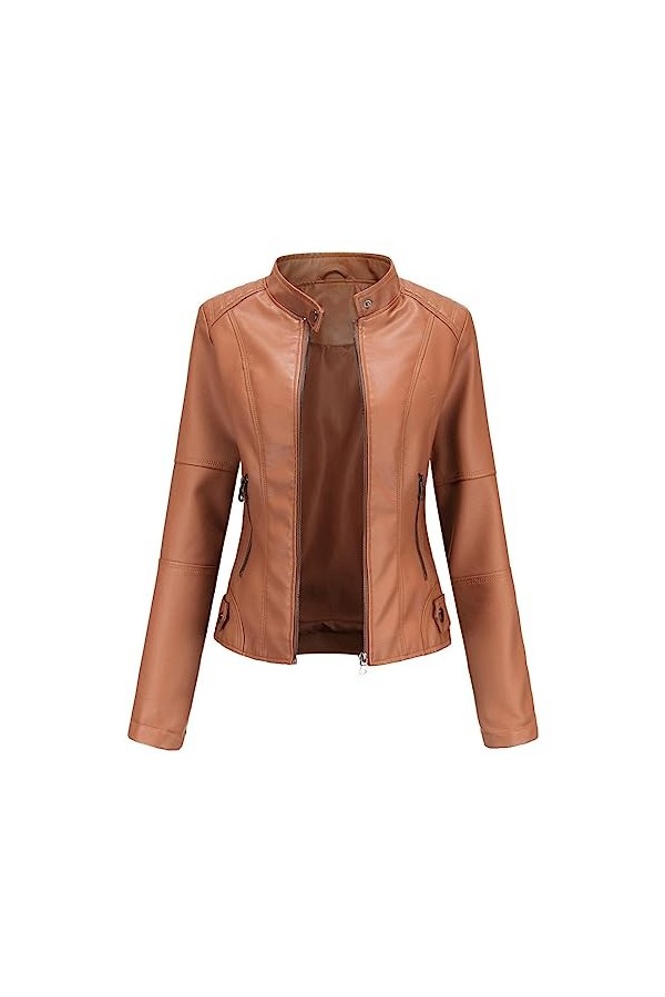Fjnbbiot Veste En Cuir Femme Automne Printemps Moto Biker Veste À Glissière khaki9 L
