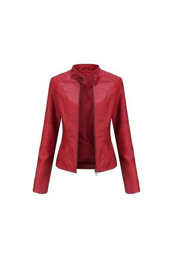 Fjnbbiot Veste En Cuir Femme Automne Printemps Moto Biker Veste À Glissière khaki9 L