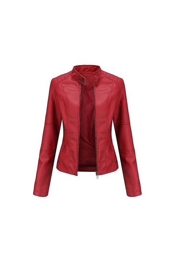 Fjnbbiot Veste En Cuir Femme Automne Printemps Moto Biker Veste À Glissière khaki9 L