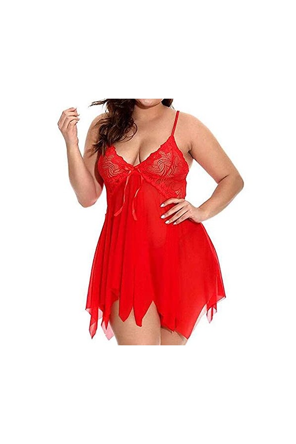 XENITE Lingerie Sexy Babydoll Sexy Floral Erotic Women Lace Sleepwear Dress T Rouge XL 