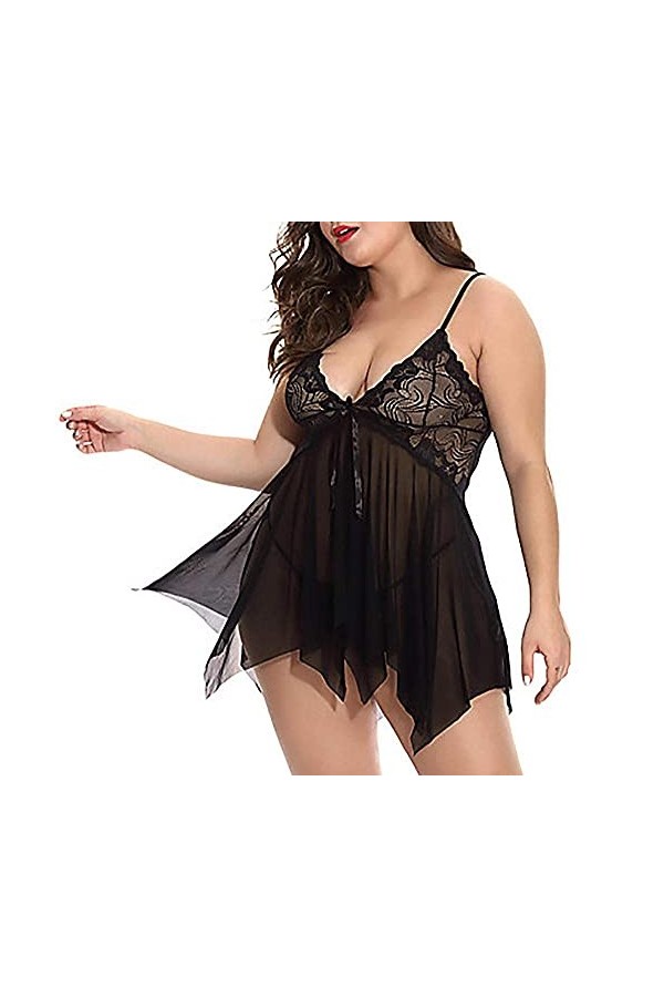 XENITE Lingerie Sexy Babydoll Sexy Floral Erotic Women Lace Sleepwear Dress T Rouge XL 