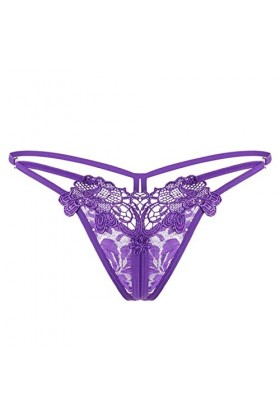 Culotte creuse brodée pour femme - Taille basse - String sexy ouvert sur le côté - Taille 7, rose, taille unique