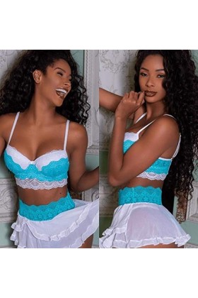 Ensemble de Lingerie Sexy, Dames Mode Dentelle Lingerie Femme sous-vêtements Sexy Ensemble Soutien-Gorge Transparent et Jupe 