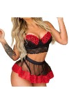 Ensemble de Lingerie Sexy, Dames Mode Dentelle Lingerie Femme sous-vêtements Sexy Ensemble Soutien-Gorge Transparent et Jupe 