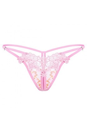 Culotte creuse brodée pour femme - Taille basse - String sexy ouvert sur le côté - Taille 7, rose, taille unique
