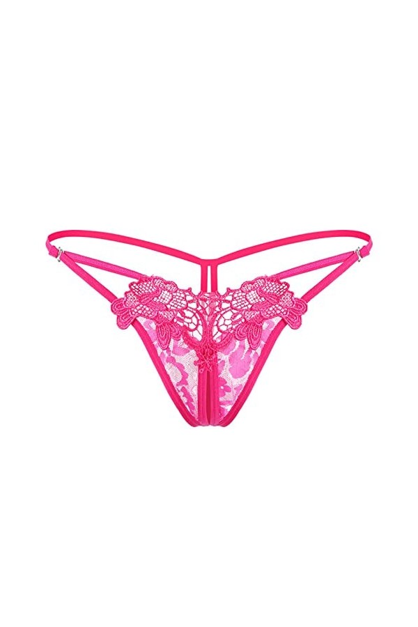 Culotte creuse brodée pour femme - Taille basse - String sexy ouvert sur le côté - Taille 7, rose, taille unique