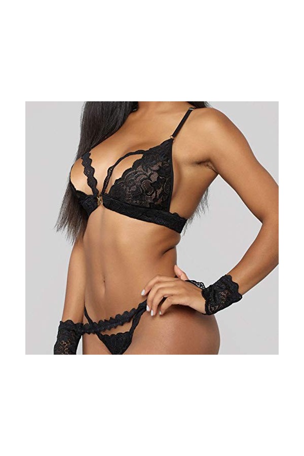 Ensemble de Lingerie Sexy, Lingerie Sexy en Dentelle à la Mode Soutien-Gorge Ouvert + String Ensemble Nuisette Soutien-Gorge 