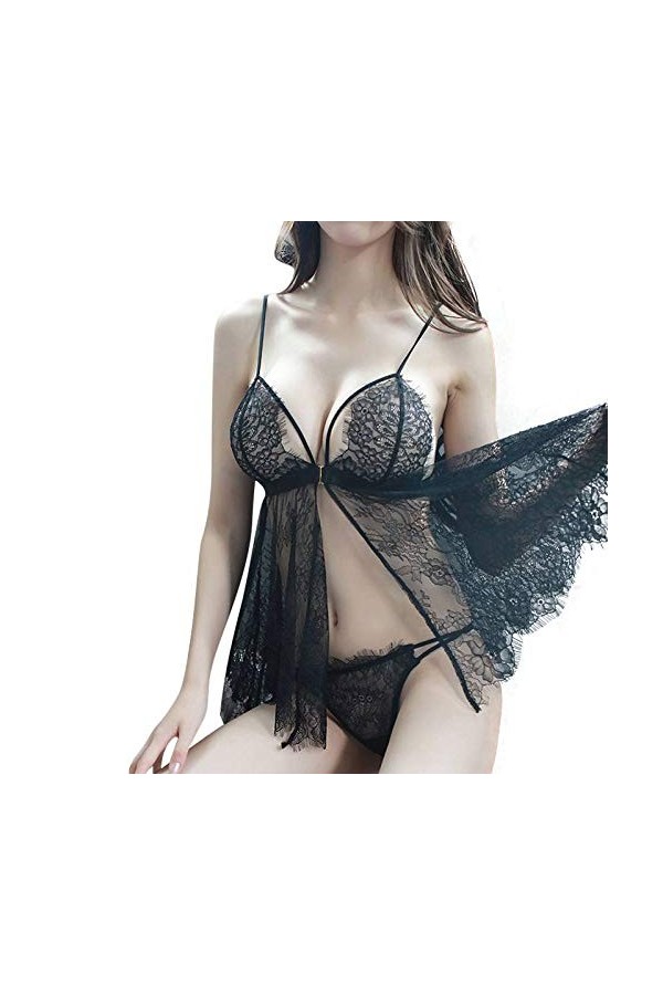 Ensemble de Lingerie Sexy, Lingerie Sexy pour Femmes Babydoll Perspective Dentelle Pyjamas Sexy Poitrine Nue Sexy Bas Femme s