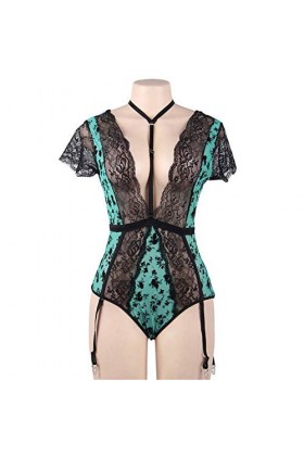 Lingerie Sexy Surdimensionnée Ensemble De Vêtements De Nuit Doux Halter Dentelle Jarretière Couture Pyjama Vêtements Femme Py