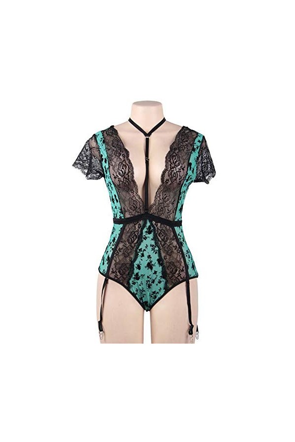 Lingerie Sexy Surdimensionnée Ensemble De Vêtements De Nuit Doux Halter Dentelle Jarretière Couture Pyjama Vêtements Femme Py