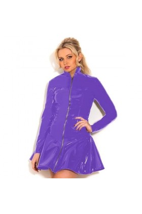 JQYTEN Plus Size Long Sleeve A-Line PVC Dress Women Sexy Full Zipper Skater Vestido Glossy Stand Collar Clubwear Dress