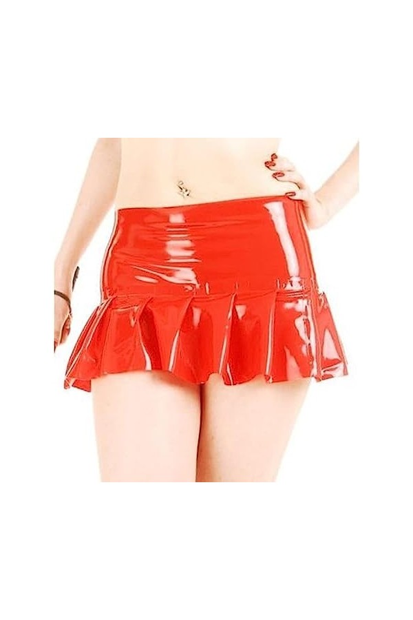 Jupes en Latex Sexy Swing Rouges avec Mini Bas Courts en Caoutchouc,Couleur Personnalisée,X-Petit