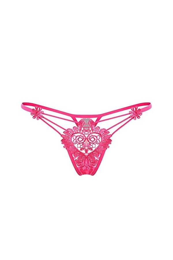 Culotte sexy en dentelle transparente avec broderie ajourée, string sexy pour femme, coupe ample, rose vif, taille unique