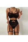 AKAZI Lingerie de Charme pour Femmes, Mini Nuisette Sexy à Licou, Lingerie Sexy, Costume Une pièce en Dentelle, Noir, M Noir