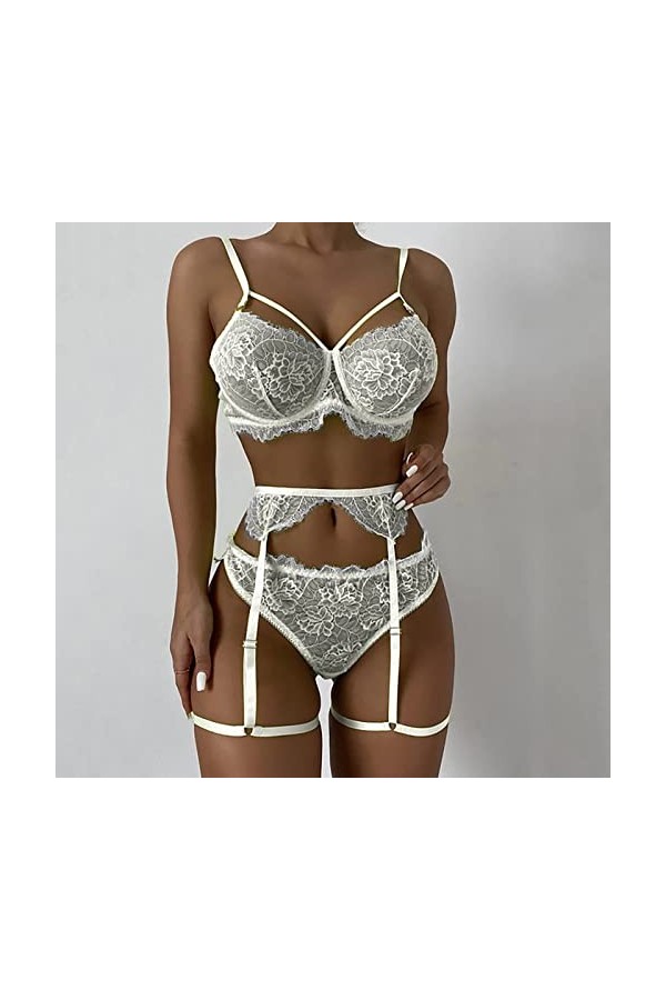 AKAZI Lingerie de Charme pour Femmes, Mini Nuisette Sexy à Licou, Lingerie Sexy, Costume Une pièce en Dentelle, Noir, M Noir