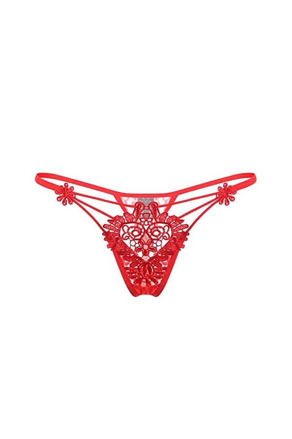 Culotte sexy en dentelle transparente avec broderie ajourée, string sexy pour femme, coupe ample, rose vif, taille unique