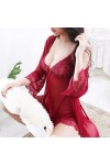 AKAZI Lingerie de Charme pour Femmes, Chemise de Nuit Sexy à Bretelles, Lingerie Sexy Trois pièces, Rouge C, S, Mini Nuisette