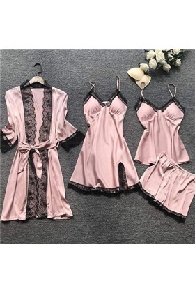 MERNEL Vêtements sexuels Pyjama Sexy Été Sexy Quatre Pièces Ensemble Jarretelles Femmes avec Coussinets De Poitrine Femmes C