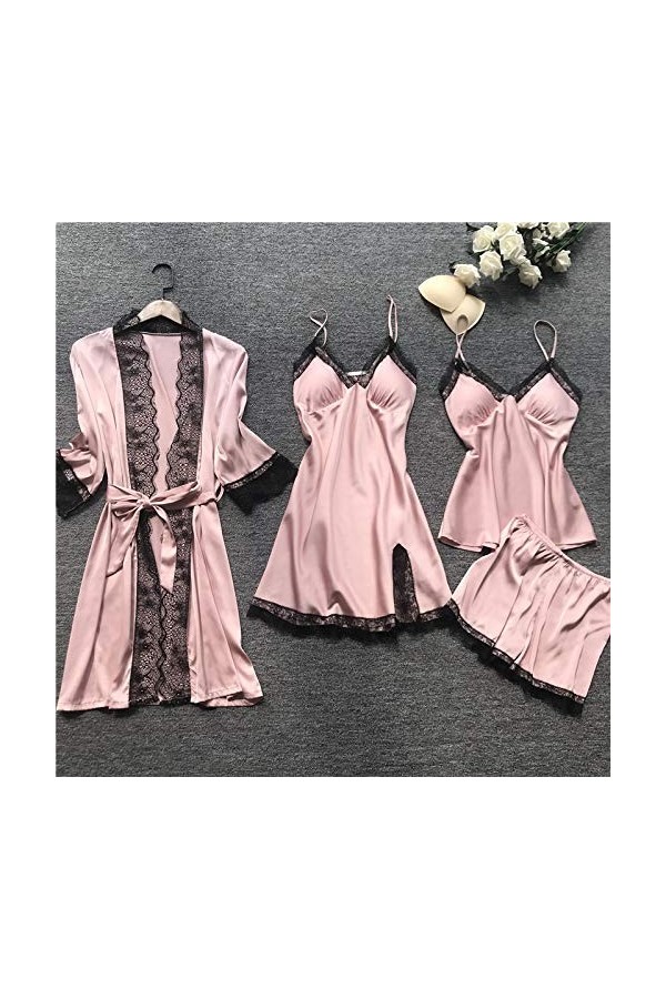 MERNEL Vêtements sexuels Pyjama Sexy Été Sexy Quatre Pièces Ensemble Jarretelles Femmes avec Coussinets De Poitrine Femmes C