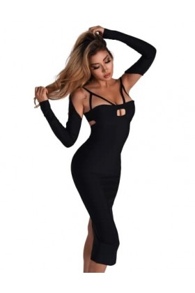 BELLA BARNETT Robe midi avec découpe pour femme, noir, Taille L