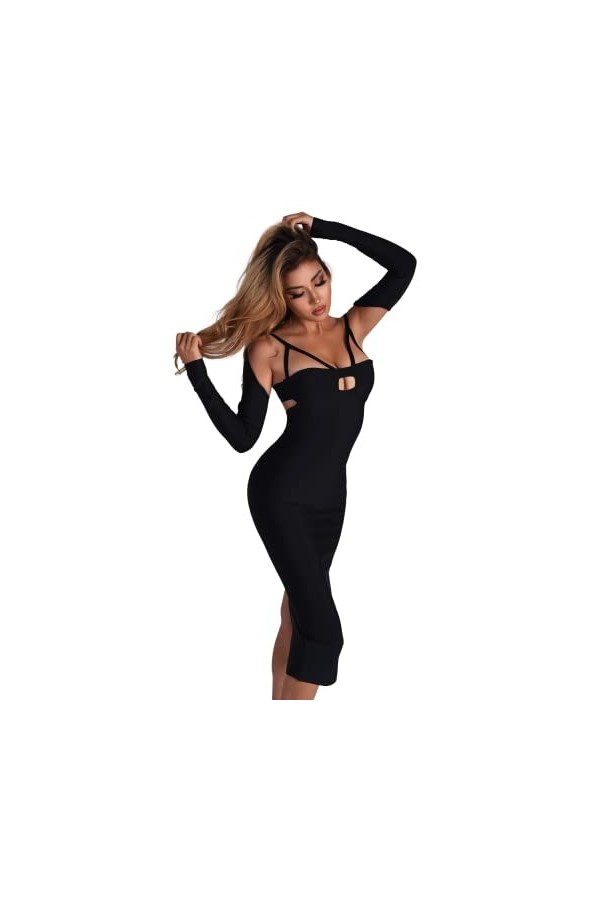 BELLA BARNETT Robe midi avec découpe pour femme, noir, Taille L