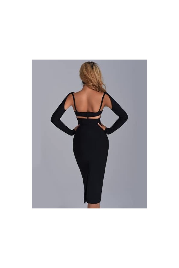 BELLA BARNETT Robe midi avec découpe pour femme, noir, Taille L