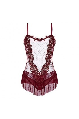 RWRAPS Lingerie Sexy pour Femme Grande Taille en Dentelle Transparente érotique pour Femme - Gilet Sexy sans Jupe antidérapan