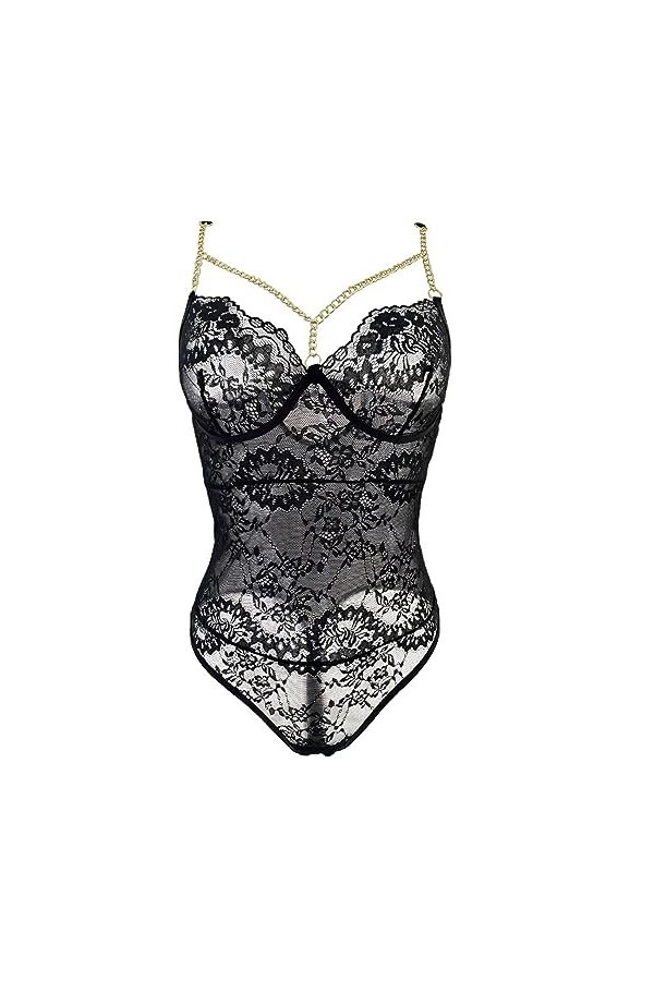 Lingerie Sexy pour Femme, Grande Taille, Sexy, ajourée, Pure Luxure, sous-vêtements érotiques Une pièce Noir S 