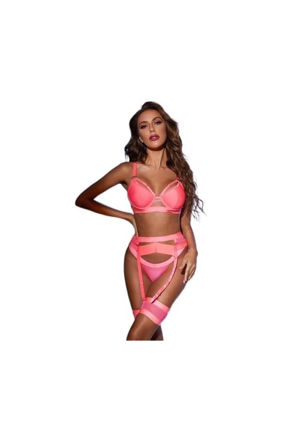 Lingerie Sexy pour Femme, Lingerie tentante Sexy, Pyjama Demi-Jarretelles en Maille, sous-vêtements Sexy, Ensemble Trois pièc