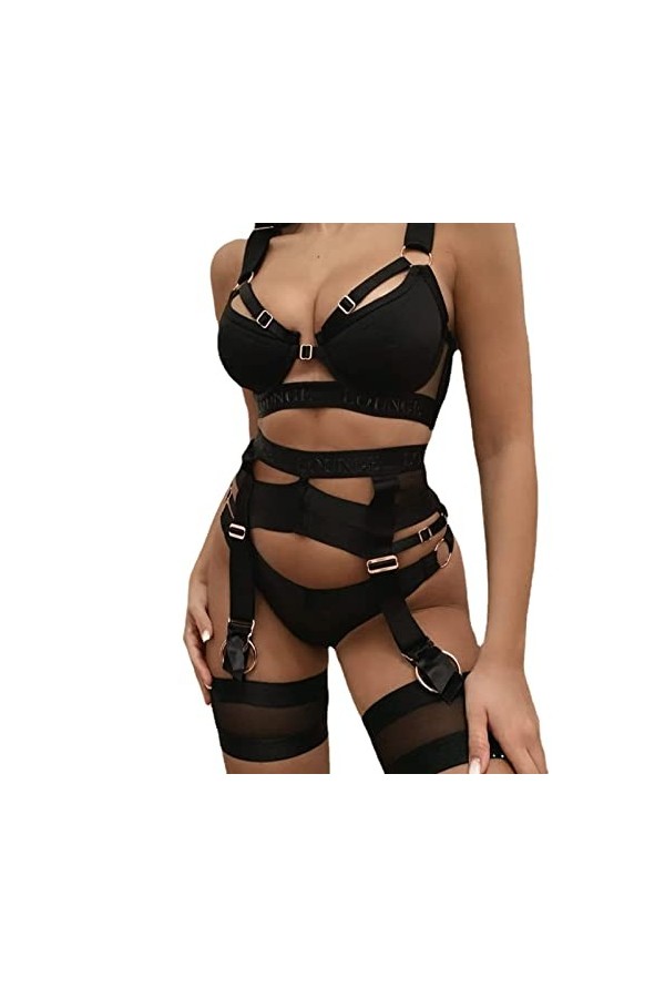 Lingerie Sexy pour Femme, Lingerie tentante Sexy, Pyjama Demi-Jarretelles en Maille, sous-vêtements Sexy, Ensemble Trois pièc