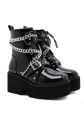 PROMI Talon Aiguille Chaussures Pour Femmes À Talons Hauts Et À Fond Épais Et À Lacets En Chaîne-black||40