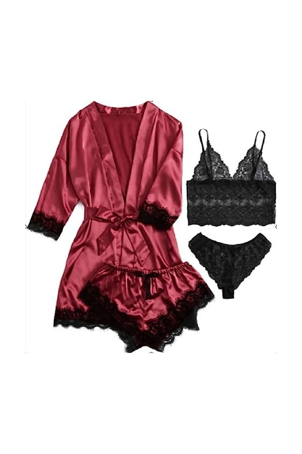 Lingerie Sexy pour Femmes, Ensemble Pyjama érotique en Dentelle, vêtements de détente, Ensemble de Bretelles de Lingerie Sexy