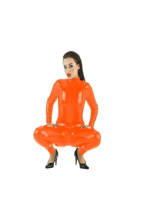 JQYTEN Ouvert Entrejambe Catsuit Femmes Wetlook PVC Combinaison Sexy à Manches Longues Moulante Body Cosplay Costume pôle Dan