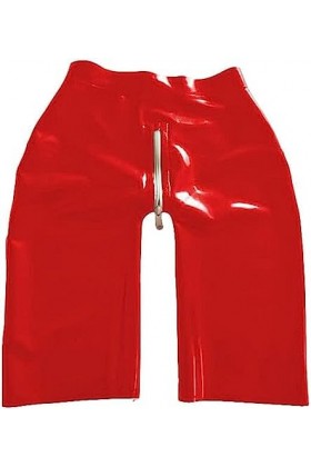 IDOBLO Latex 100% Caoutchouc Rouge Dames Shorts Quatre Coins Sexy Cosplay Fermeture Éclair Décoration 0.4m,Rouge,3XL