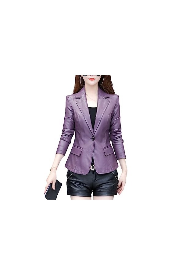 Fjnbbiot Femmes Veste En Cuir Printemps Automne Courte Jolie Pochette En Cuir Travail À Porter Manteau Purple L