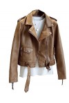 Fjnbbiot Printemps Automne Femmes Veste En Simili Cuir Mince Streetwear Manteau En Cuir Veste De Moto Auburn S