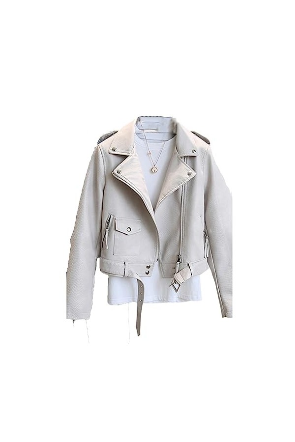 Fjnbbiot Printemps Automne Femmes Veste En Simili Cuir Mince Streetwear Manteau En Cuir Veste De Moto Auburn S