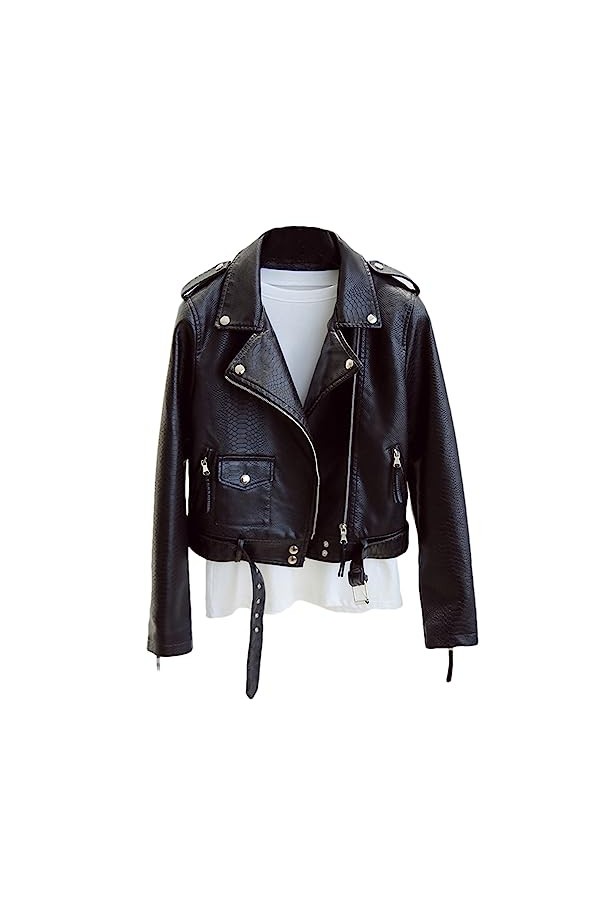 Fjnbbiot Printemps Automne Femmes Veste En Simili Cuir Mince Streetwear Manteau En Cuir Veste De Moto Auburn S