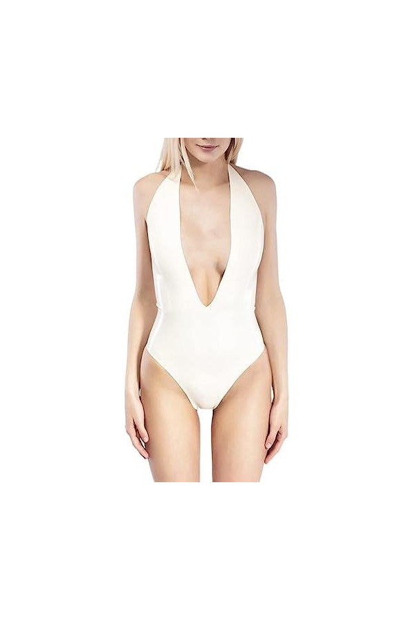 IDOBLO Latex Catsuit Maillot De Bain No Zip Summer Rubber Body Suit Body,Jaune,3XL