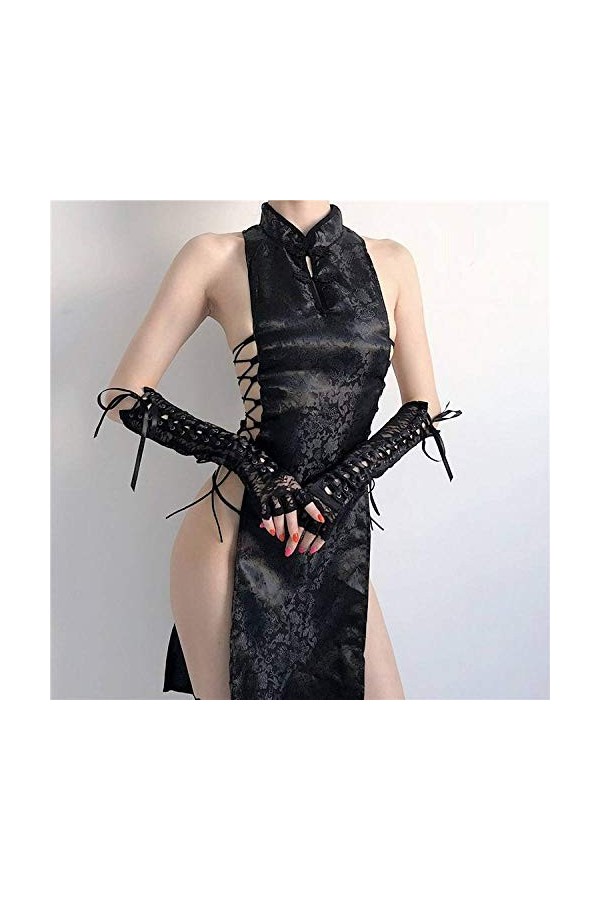 Ensemble de Lingerie Sexy, Chinois Qipao Classique Femmes Satin Cheongsam Lingerie Robes de soirée Sexy Dentelle Lingerie Uni