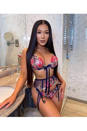 Ensemble de Lingerie Sexy, Dames Mode Dentelle Lingerie Femme sous-vêtements Sexy Ensemble Soutien-Gorge Transparent et Jupe 