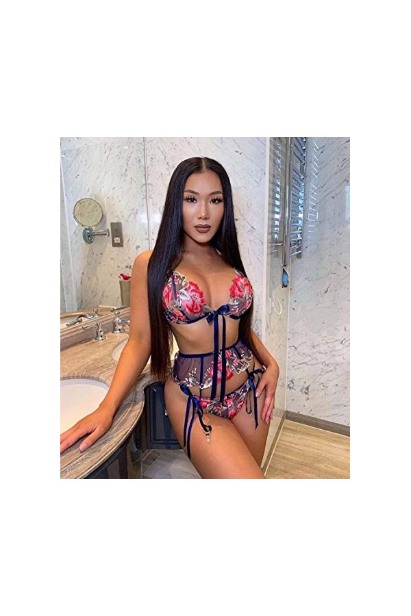 Ensemble de Lingerie Sexy, Dames Mode Dentelle Lingerie Femme sous-vêtements Sexy Ensemble Soutien-Gorge Transparent et Jupe 